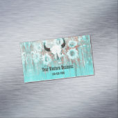 Rustige Blauwgroen Westerne bull Sull Sunflower op Magnetisch Visitekaartje (Voorbeeld)