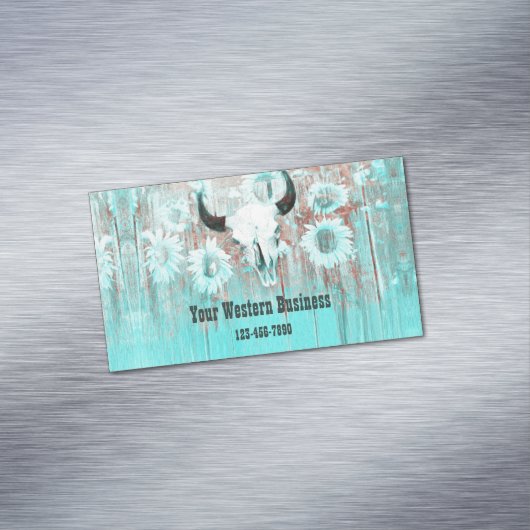 Rustige Blauwgroen Westerne bull Sull Sunflower op Magnetisch Visitekaartje (Voorbeeld)