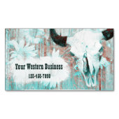 Rustige Blauwgroen Westerne bull Sull Sunflower op Magnetisch Visitekaartje (Voorkant)