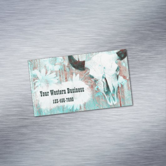 Rustige Blauwgroen Westerne bull Sull Sunflower op Magnetisch Visitekaartje (Voorbeeld)