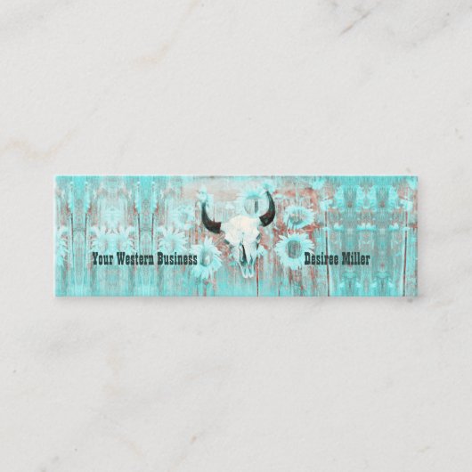 Rustige Blauwgroen Westerne bull Sull Sunflower op Mini Visitekaartje (Voorkant)