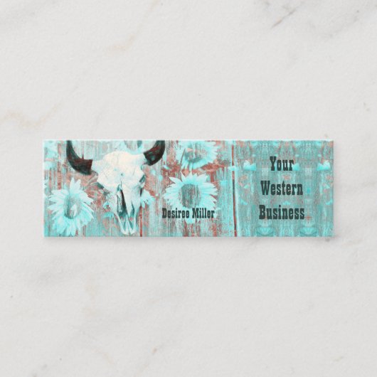 Rustige Blauwgroen Westerne bull Sull Sunflower op Mini Visitekaartje (Voorkant)