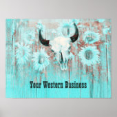 Rustige Blauwgroen Westerne bull Sull Sunflower op Poster (Voorkant)