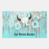 Rustige Blauwgroen Westerne bull Sull Sunflower op Rechthoekige Sticker (Voorkant)
