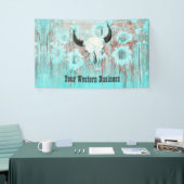 Rustige Blauwgroen Westerne bull Sull Sunflower op Spandoek (Beurs)