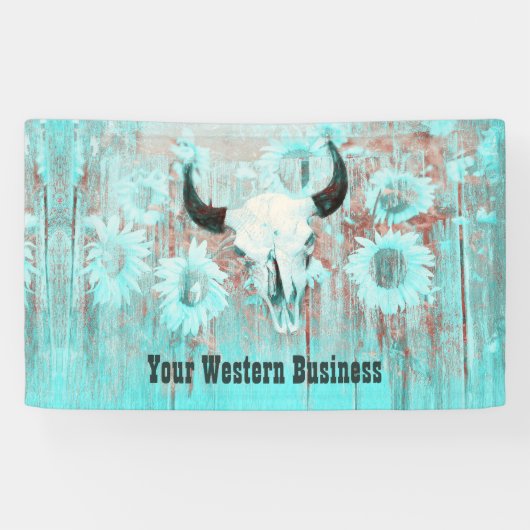 Rustige Blauwgroen Westerne bull Sull Sunflower op Spandoek (Horizontaal)