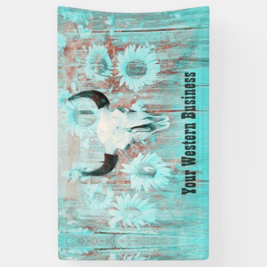 Rustige Blauwgroen Westerne bull Sull Sunflower op Spandoek (Verticaal)