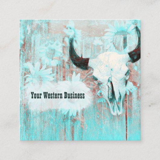 Rustige Blauwgroen Westerne bull Sull Sunflower op Vierkante Visitekaartje (Voorkant)