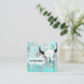 Rustige Blauwgroen Westerne bull Sull Sunflower op Vierkante Visitekaartje (Staand voorkant)