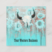 Rustige Blauwgroen Westerne bull Sull Sunflower op Vierkante Visitekaartje (Voorkant)