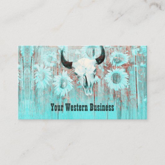 Rustige Blauwgroen Westerne bull Sull Sunflower op Visitekaartje (Voorkant)