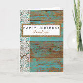 Rustige Blauwgroen Wood Lace Glitter Birthday Kaart (Voorkant)