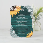 Rustige Blauwgroen Wood Lace Sunflower Wedding Kaart (Staand voorkant)