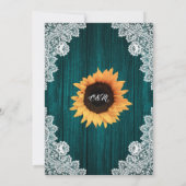 Rustige Blauwgroen Wood Lace Sunflower Wedding Kaart (Achterkant)