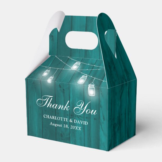 Rustige Blauwgroen Wood Mason Jars Wedding Bedankt Bedankdoosjes (Achterkant)