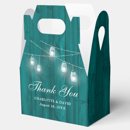 Rustige Blauwgroen Wood Mason Jars Wedding Bedankt Bedankdoosjes (Geopend)