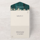 Rustige Blauwgroen Wood String Lights Wedding All In One Uitnodiging (Buitenkant)