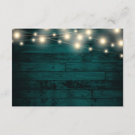 Rustige Blauwgroen Wood String Lights Wedding Deta Informatiekaartje (Achterkant)