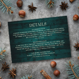 Rustige Blauwgroen Wood String Lights Wedding Deta Informatiekaartje
