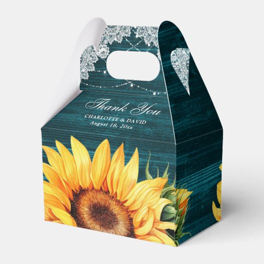 Rustige Blauwgroen Wood Sunflower Wedding Favor Bo Bedankdoosjes (Achterkant)