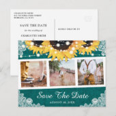 Rustige Blauwgroen zonnebloem Foto slaat de datum  Aankondigingskaart (Voorkant / Achterkant)