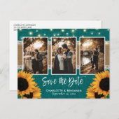 Rustige Blauwgroen zonnebloem Foto slaat de datum Aankondigingskaart (Voorkant / Achterkant)