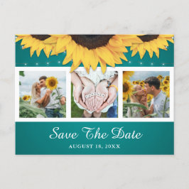 Rustige Blauwgroen Zonnebloem Weddenfoto slaat de  Aankondigingskaart