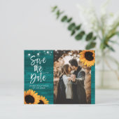 Rustige Blauwgroen Zonnebloem Weddenfoto slaat de  Briefkaart (Staand voorkant)