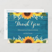 Rustige Blauwgroen zonnebloem Weddenschap Bedankt Briefkaart (Voorkant / Achterkant)