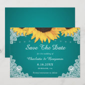 Rustige Blauwgroen zonnebloem-weddenschap bespaart Save The Date (Voorkant / Achterkant)