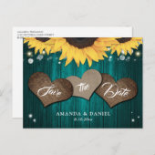 Rustige Blauwgroen Zonnebloem Wedding bespaart de  Aankondigingskaart (Voorkant / Achterkant)