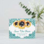 Rustige Blauwgroen Zonnebloem Wedding bespaart de  Aankondigingskaart (Staand voorkant)