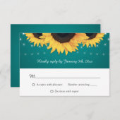 Rustige Blauwgroen zonnebloembruiloft RSVP Kaartje (Voorkant / Achterkant)