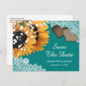 Rustige Blauwgroen zonnebloempitten die de datum o Aankondigingskaart (Voorkant / Achterkant)