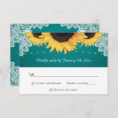 Rustige Blauwgroen zonnebloempitten met RSVP-kaart RSVP Kaartje (Voorkant / Achterkant)