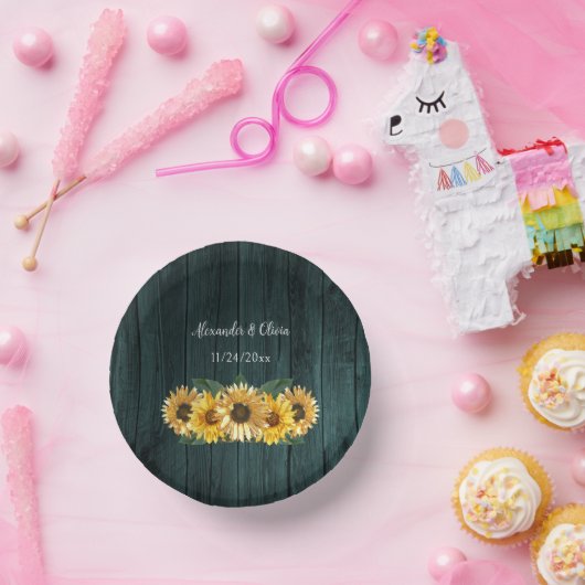 Rustige Blauwgroen zonnebloempjes Papieren Kommen (Feest)