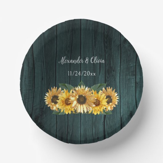 Rustige Blauwgroen zonnebloempjes Papieren Kommen (Voorkant)