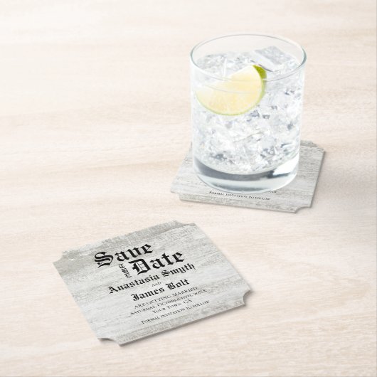 Rustige Bleaching Wood Wedding Save the Date Kartonnen Onderzetters (Insitu)