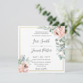 Rustige bleekroze Floral Eucalyptus Gold Wedding Kaart (Staand voorkant)