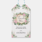 Rustige bleekroze tuinbouillon botanische bladeren cadeaulabel (Voorkant)