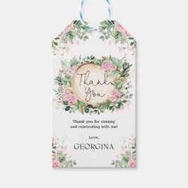 Rustige bleekroze tuinbouillon botanische bladeren cadeaulabel