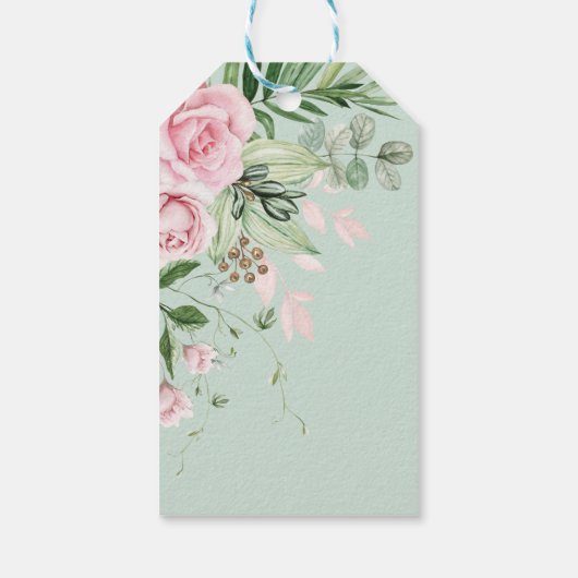 Rustige bleekroze tuinbouillon botanische bladeren cadeaulabel (Achterkant)