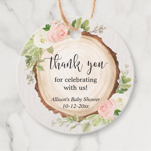 Rustige bleekroze witte florale baby shower bedankjes labels (Voorkant)