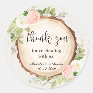 Rustige bleekroze witte florale baby shower ronde sticker