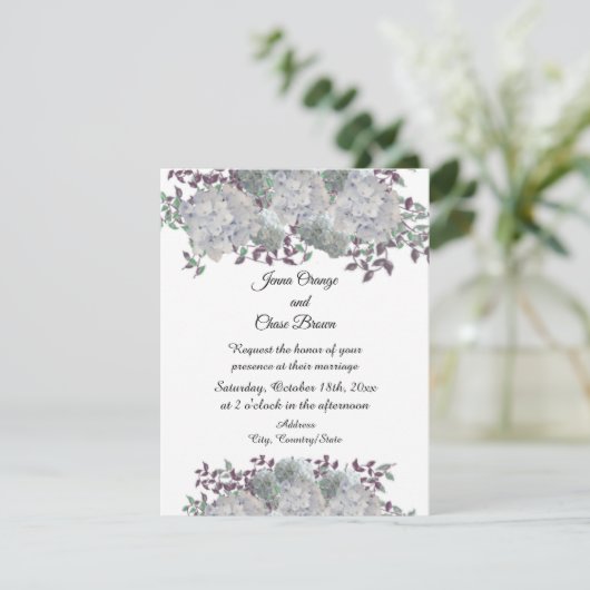 Rustige Bleke blauwe hydrangea huwelijksuitnodigin Kaart (Staand voorkant)