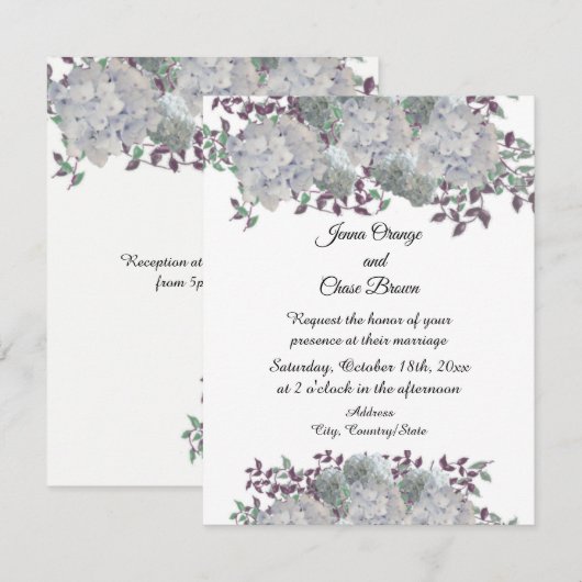 Rustige Bleke blauwe hydrangea huwelijksuitnodigin Kaart (Voorkant / Achterkant)