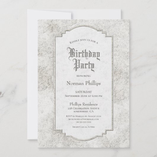 Rustige Bleke Grijze Stone Birthday Party Kaart (Voorkant)