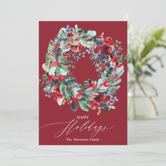 Rustige, bloedige kerst met geborgunde kerstmis feestdagenkaart (Staand voorkant)