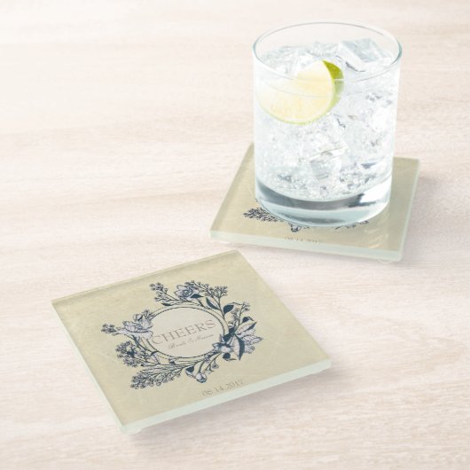 Rustige  bloem-bruidskouters glazen onderzetter (Schuin)