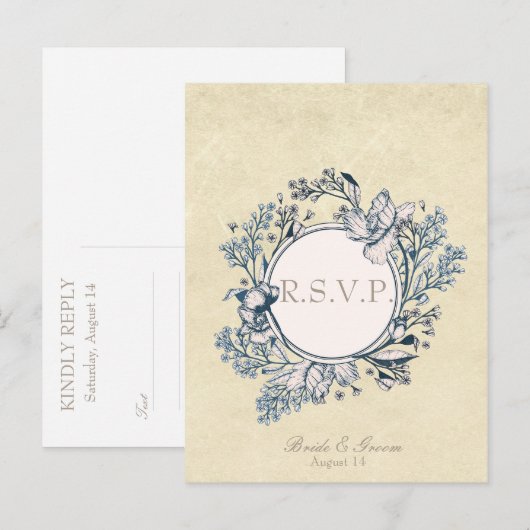 Rustige  Bloembloem RSVP Uitnodiging Briefkaart (Voorkant / Achterkant)